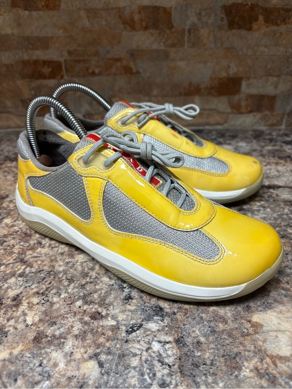 Prada Americas Cup OG Yellow Patent Leather Size 37 US Size 6.5 Boys Size 5
